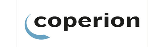 Logo von Coperion: Der Schriftzug "coperion" in schwarzer Schrift, begleitet von einem blauen Halbkreis, der den Buchstaben "c" umgibt.